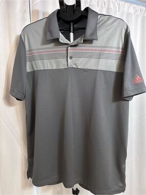 adidas Gray Polo with Light Gray Yoke and Red Stripe Accents